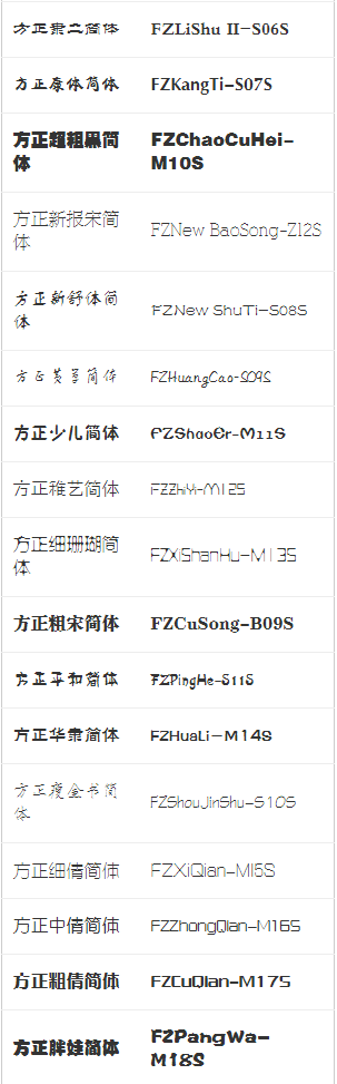 方正系列中英文字体对照3